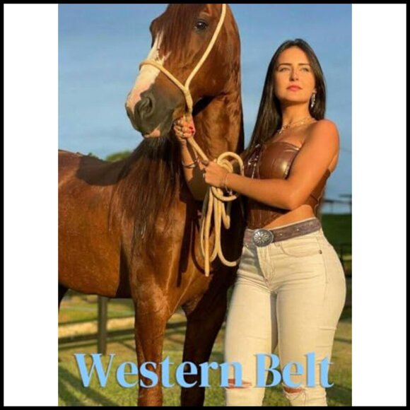 Western Belt Vintage Buckle Faux Leather Adjustable Cowgirl Chic Accessory - Picture 4 of 7